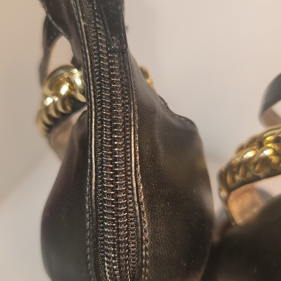 Black Platform Stiletto Heels with a Gold Chain Ankle Strap Women's Sz 6 - Picture 6 of 7